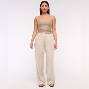 A&F Curve Love Tailored Linen-Blend Wide Leg Pant